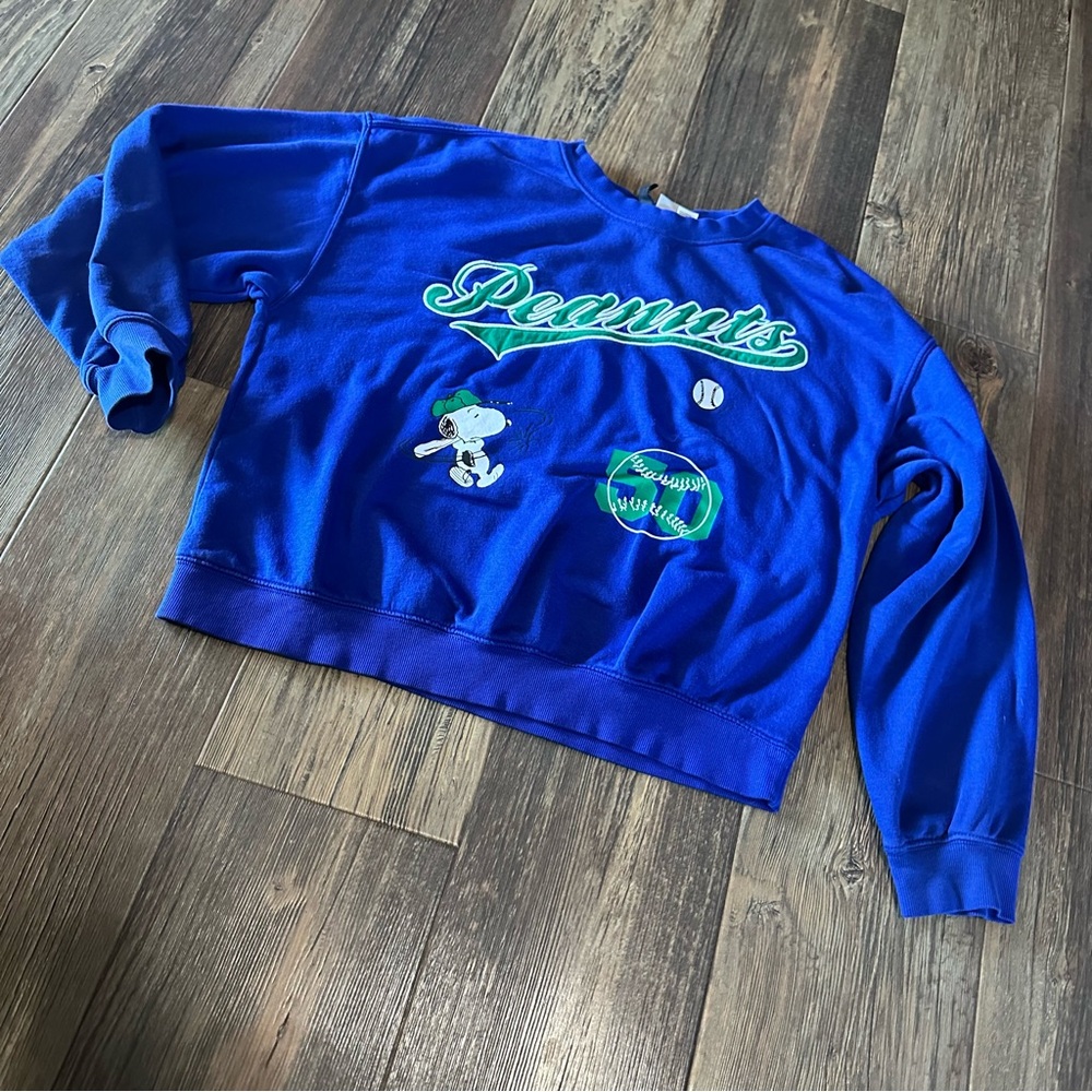 H&M divided blue Peanuts Baseball sweatshirt Snoopy women's size S